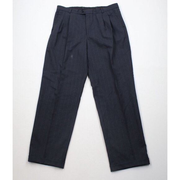 Vtg 90s Streetwear Mens 34x32 Distressed Wool Pinstriped Wide Leg Chino Pants